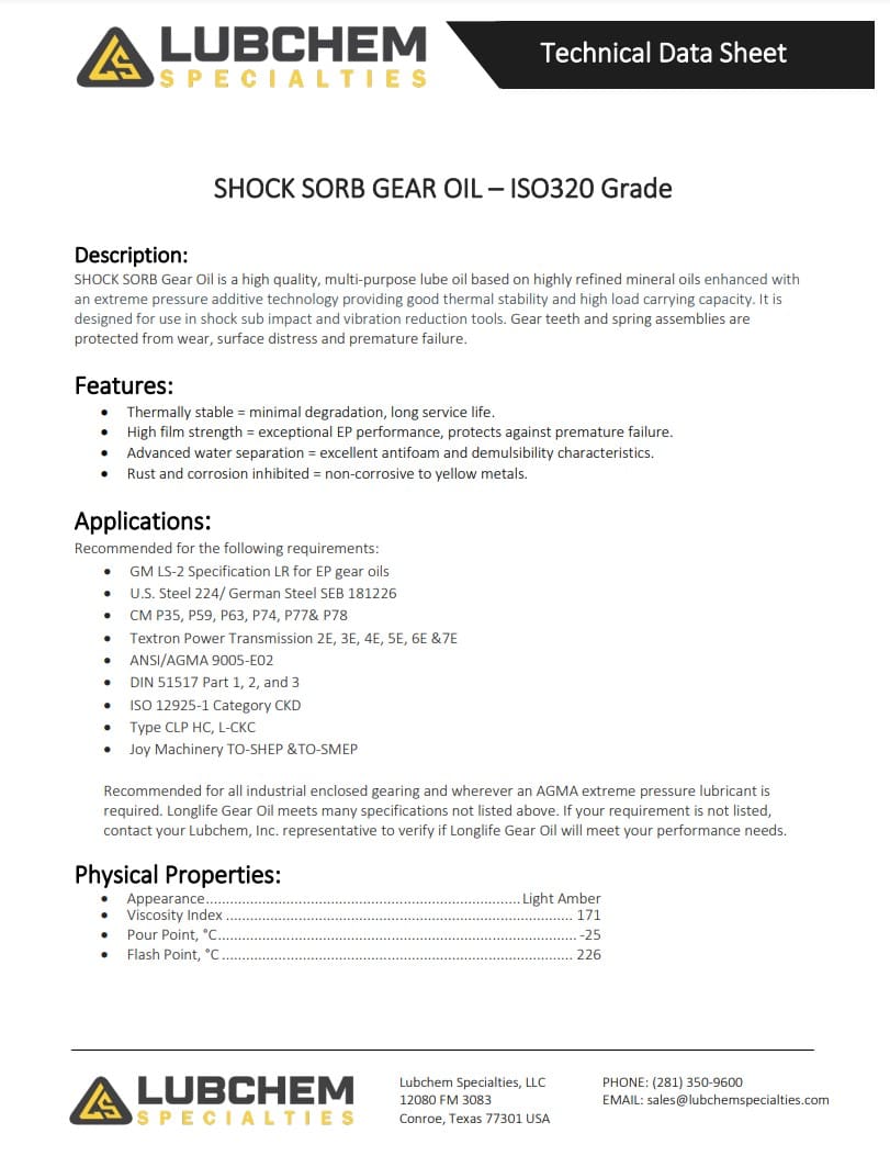 SHOCK SORB Gear Oil Datasheet