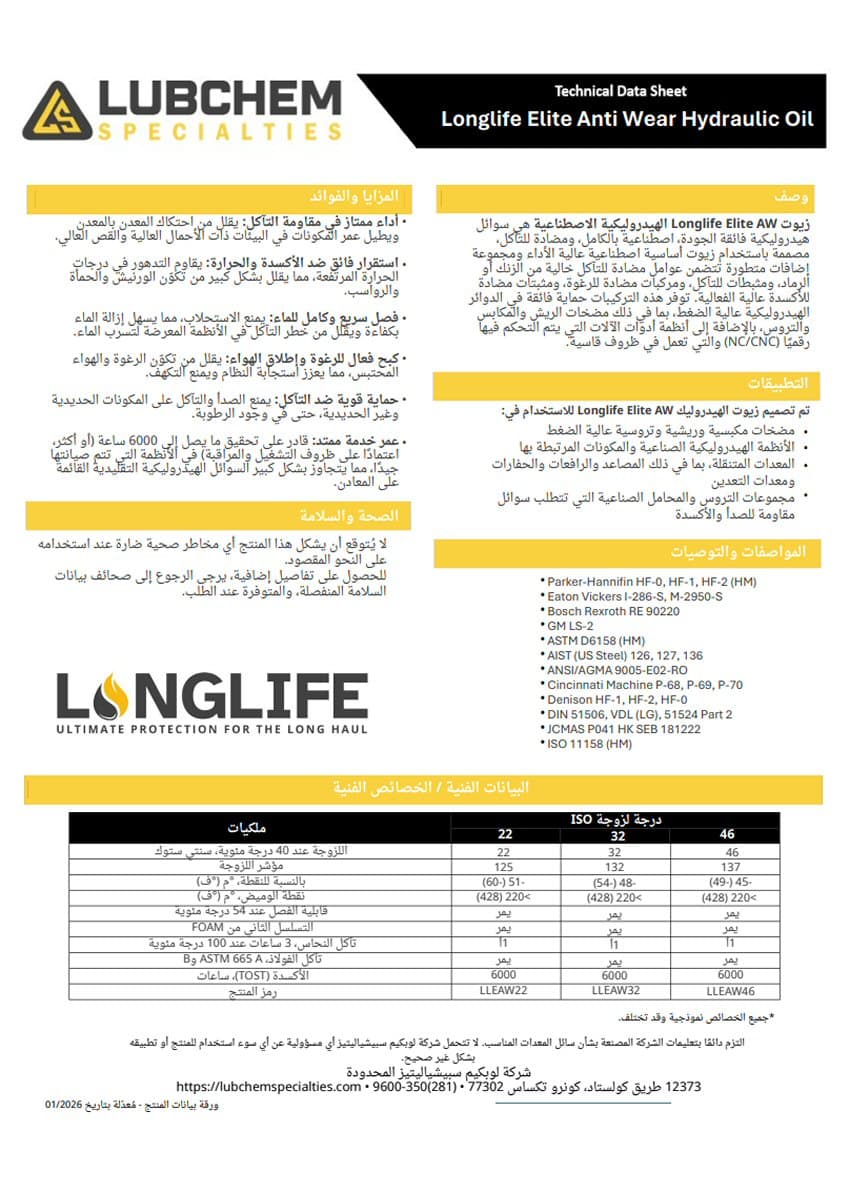 Longlife Elite Anti Wear Hydraulic Oil